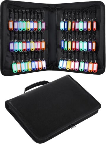 OMISTAR Key Organizer Case with 54 Tags, Fireproof Waterproof Portable Key Storage Bag, Zippered Key Holder Binder with Color-Coded Tags for Hotels, Real Estate, Car Sales, Property Management in Kuwait