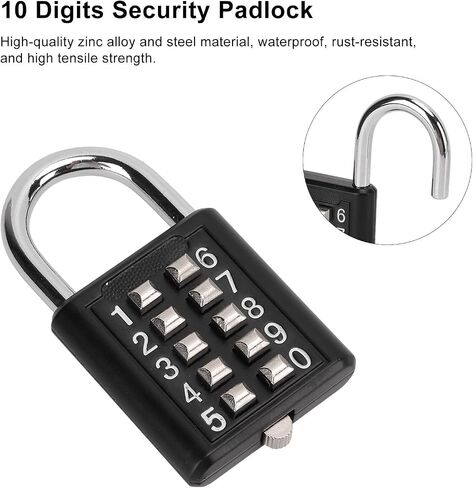 Security Padlock, Combination Lock, Digit Outdoors Padlock, 10 Digits Push Button Combination Outdoor Waterproof Padlock for Gym Cabinet Gate Toolbox Suitcase in Kuwait