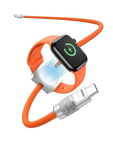 chubbycable 2-in-1 Silicone USB C Cable for Apple Watch Charger, Orange 4FT | 2-in-1 Apple Watch Charger, 100W Fast Charging, Strong Magnetic, 480Mbps Data Transfer, 45,000+ Bend Tested, Travel Charger in Saudi Arabia
