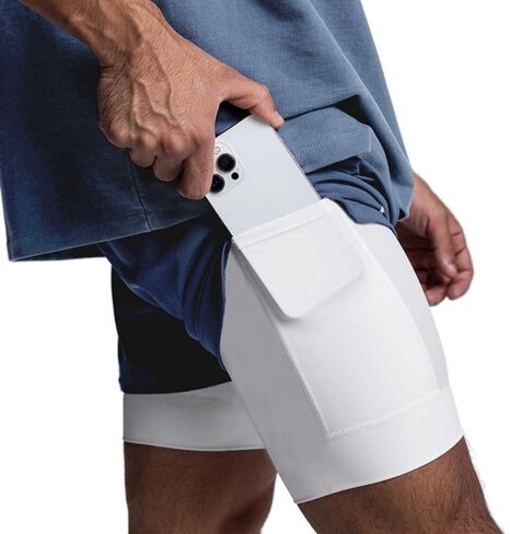 Men's 2-in-1 Athletic Shorts with Built-in Phone Pocket, Quick Dry Workout Shorts with Compression Liner for Running, Gym in Kuwait