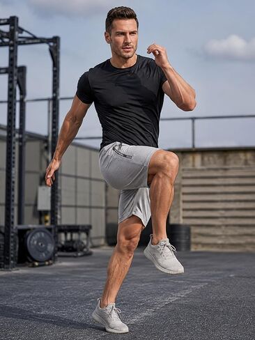 3Pack Men's Jogging Shorts Set with Zipper Pockets, Quick Dry Breathable Loose Fit Athletic Shorts in Kuwait