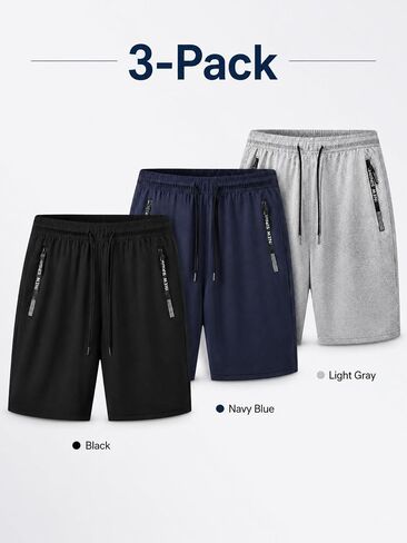 3Pack Men's Jogging Shorts Set with Zipper Pockets, Quick Dry Breathable Loose Fit Athletic Shorts in Kuwait