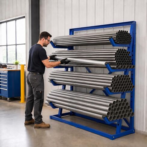 5000 LBS Capacity Lumber Storage Rack Heavy Duty, Utility Cantilever Rack 4 Tier Alloy Steel Horizontal Pipe Rack, 48"x16"x62" Adjustable Arm Organizer for Garage Warehouse Workshop in Kuwait
