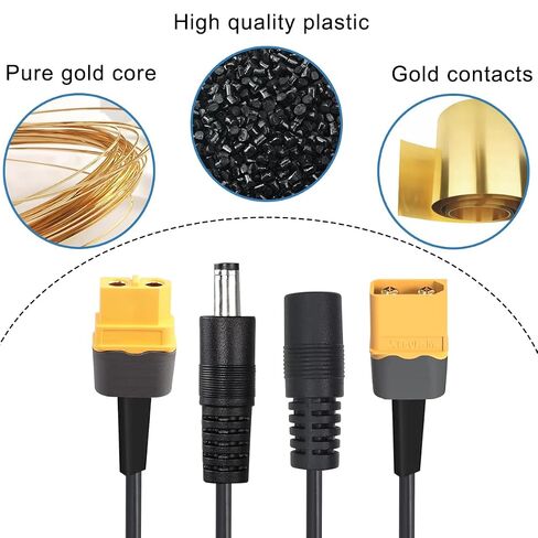 2 قطعة DC5.5x2.5mm إلى XT60 كابل شحن XT60 موصل رصاصة أنثى إلى DC5.5X 2.5 مم كابل محول جاك ذكر أنثى لمكواة لحام TS100، طاقة شاشة FPV، سلك طاقة الطائرة بدون طيار (1 متر) in Kuwait