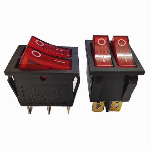 10pcs 6pin Toggle Switch Rocker Switch 25X31mm Push Button Switch 15-20A 125-250VAC with Red Indication Lamp and 2 Button KCD6R in Kuwait