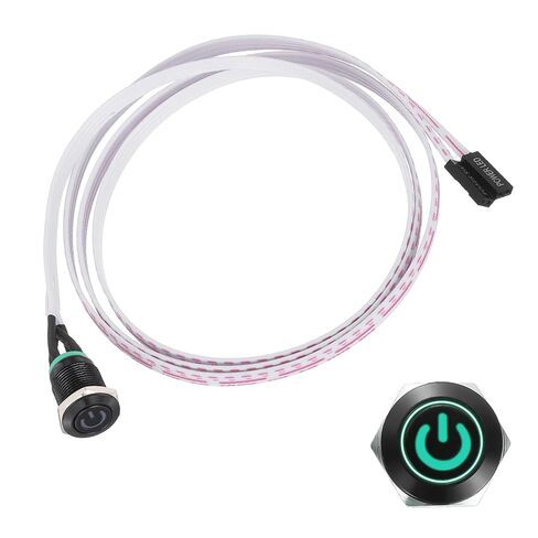 PATIKIL 16 mm Chassis Metal Button Power Symbol, Green LED PC Power Button Computer Host Switch with 30 cm Wire Socket Plug ATX Supply On/Off for Computer DIY Switch, Silver in Kuwait