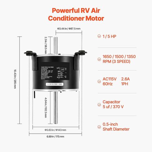 Happybuy 3108706.916 RV AC Fan Motor Compatible with Dometic Brisk Air I Model – Single Phase, 1/5HP AC115V 2.6A, 1650 RPM (3-Speed Motor) in Kuwait