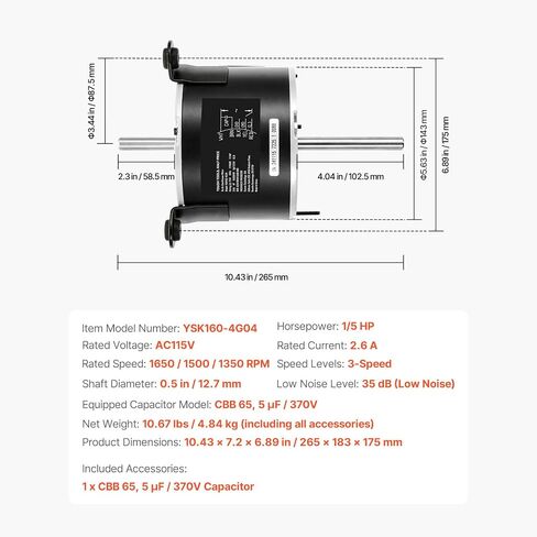 Happybuy 3108706.916 RV AC Fan Motor Compatible with Dometic Brisk Air I Model – Single Phase, 1/5HP AC115V 2.6A, 1650 RPM (3-Speed Motor) in Kuwait