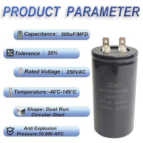 مكثف بدء تشغيل المحرك CD60 300 فائق التوهج/MFD 250VAC 50/60 هرتز لبدء تشغيل المحرك in Kuwait