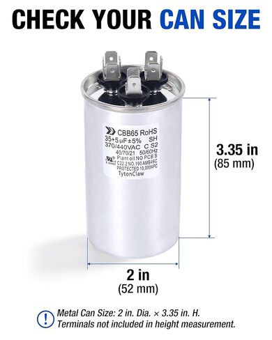 [UL Recognized] 35+5 µF 35/5 MFD ±5% Dual Run Capacitor for Condenser | 370/440VAC CBB65 HVAC capacitor for AC condenser, fan motor, compressor, heat pump. Match 35+5 µF; replaces C3355R, C4355R in Kuwait