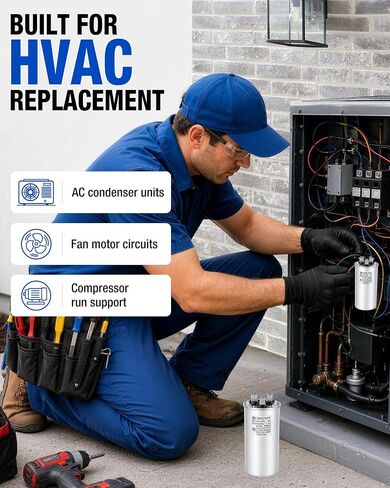 [UL Recognized] 35+5 µF 35/5 MFD ±5% Dual Run Capacitor for Condenser | 370/440VAC CBB65 HVAC capacitor for AC condenser, fan motor, compressor, heat pump. Match 35+5 µF; replaces C3355R, C4355R in Kuwait