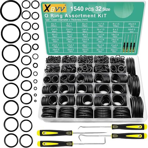 XBVV 1540 قطعة حلقة O مترية و1086 قطعة SAE O Ring مجموعة متنوعة للسيارات الهيدروليكية صنبور السباكة غسالة الضغط إصلاح الختم (مجموعة 2 في 1) in Kuwait