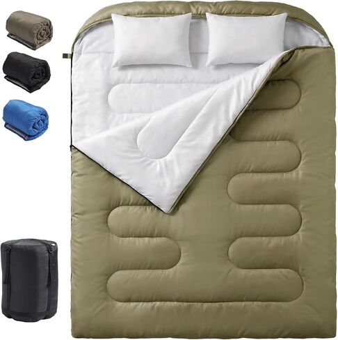 OLIXIS Double Sleeping Bag for Adults with Pillow, Lightweight Portable Large Sleeping Bag for 2 Person, Cold Weather & Warm Sleep Bag for 3 Seasons Backpacking, Camping, Hiking, Outdoor Adventure in Saudi Arabia