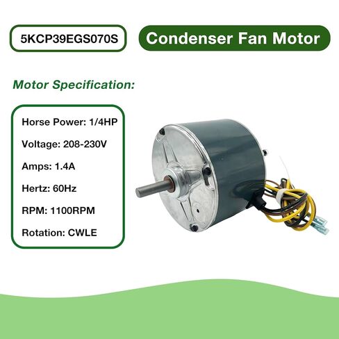 محرك مروحة مكثف 5KCP39EGS070S 1/4HP 208-230V 1.4A 1100RPM متوافق مع الناقل 5KCP39EGY823S Genteq GE3905 Bryant Payne HC39GE236,237 HC39GE234A Dayton 6DLL0 مع مكثف in Kuwait