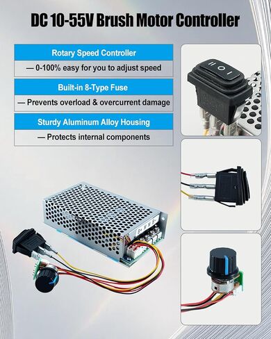 Industrial PWM DC Motor Speed Controller 3500W 100A Max, DC 10-55V Brush Motor Controller with Forward-Brake-Reverse Switch & Adjustable Potentiometer Knob in Kuwait