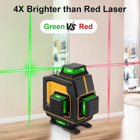 مستوى الليزر 360 ذاتي التسوية 4 × 360 درجة 16 خطًا متقاطعًا 4D أداة مستوى الليزر الأخضر مع بطاريتين، شاحن، للبناء/تعليق الصور/الأرضية/البلاط (فئة الليزر ll، خرج طاقة <1 مللي واط) in Kuwait