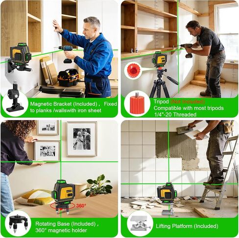 مستوى الليزر 360 ذاتي التسوية 4 × 360 درجة 16 خطًا متقاطعًا 4D أداة مستوى الليزر الأخضر مع بطاريتين، شاحن، للبناء/تعليق الصور/الأرضية/البلاط (فئة الليزر ll، خرج طاقة <1 مللي واط) in Kuwait