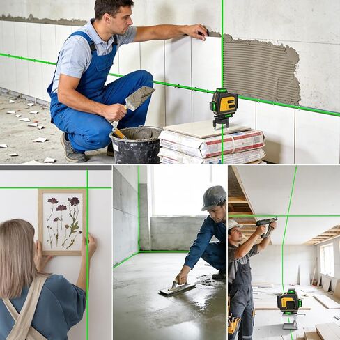 مستوى الليزر 360 ذاتي التسوية 4 × 360 درجة 16 خطًا متقاطعًا 4D أداة مستوى الليزر الأخضر مع بطاريتين، شاحن، للبناء/تعليق الصور/الأرضية/البلاط (فئة الليزر ll، خرج طاقة <1 مللي واط) in Kuwait