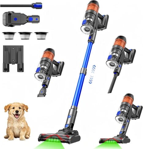 Cordless Vacuum Cleaner, 500W 40KPa 60Mins Vacuum Cleaners for Home, Anti-Tangle Rechargeable Vacuum with Green Light Wireless Vacumm for Pet Hair/Carpet/Hardwood Floor, Blue in Kuwait