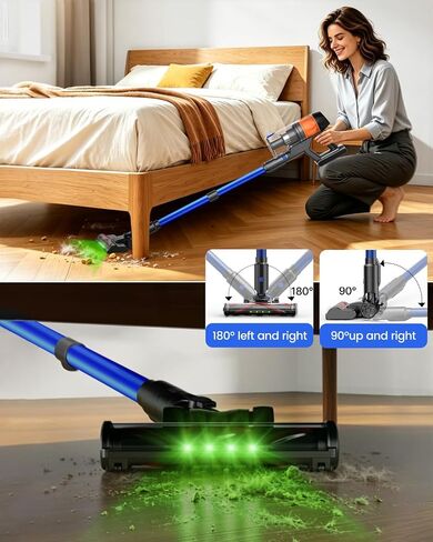 Cordless Vacuum Cleaner, 500W 40KPa 60Mins Vacuum Cleaners for Home, Anti-Tangle Rechargeable Vacuum with Green Light Wireless Vacumm for Pet Hair/Carpet/Hardwood Floor, Blue in Kuwait
