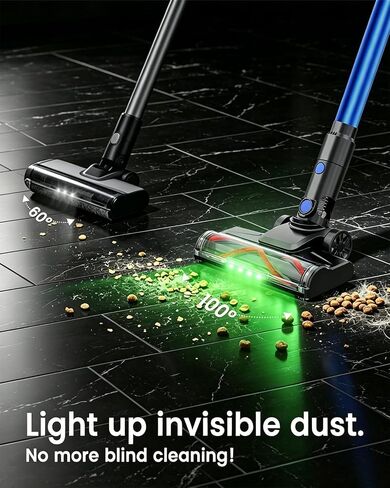 Cordless Vacuum Cleaner, 500W 40KPa 60Mins Vacuum Cleaners for Home, Anti-Tangle Rechargeable Vacuum with Green Light Wireless Vacumm for Pet Hair/Carpet/Hardwood Floor, Blue in Kuwait
