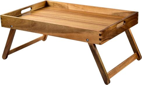 Extra Large Folding Bed Tray Table, 22’’ x 14’’ Acacia Wood Breakfast Tray, Food Serving Tray with Legs for Eating in Bed in Kuwait