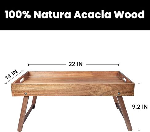 Extra Large Folding Bed Tray Table, 22’’ x 14’’ Acacia Wood Breakfast Tray, Food Serving Tray with Legs for Eating in Bed in Kuwait