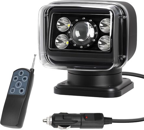 ضوء بحث LED للتحكم عن بعد، 70 وات 6800 لومن كشاف IP68 مقاوم للماء | ضوء دوران 360 درجة لشاحنة القارب والطرق الوعرة البحرية والعمل في الهواء الطلق والقيادة والصيد والضباب والتخييم والصيد in Kuwait