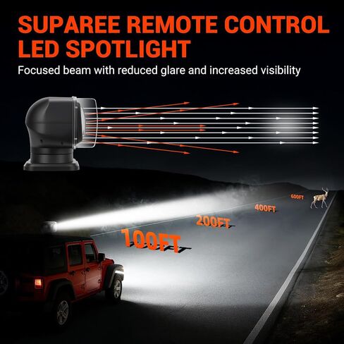 ضوء بحث LED للتحكم عن بعد، 70 وات 6800 لومن كشاف IP68 مقاوم للماء | ضوء دوران 360 درجة لشاحنة القارب والطرق الوعرة البحرية والعمل في الهواء الطلق والقيادة والصيد والضباب والتخييم والصيد in Kuwait