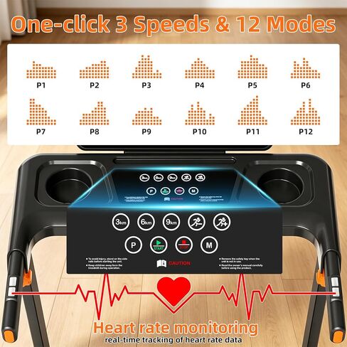 Treadmill with 12% Incline,Foldable Treadmill for Home,with 12 HIIT Modes,APP,Speaker,Heart Rate,7.45MPH 3 in 1 Walking Pad Treadmill,3.0HP Brushless Motor,300 LBS Capacity,with LED Display in Kuwait