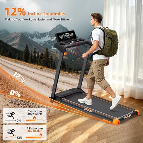 Treadmill with 12% Incline,Foldable Treadmill for Home,with 12 HIIT Modes,APP,Speaker,Heart Rate,7.45MPH 3 in 1 Walking Pad Treadmill,3.0HP Brushless Motor,300 LBS Capacity,with LED Display in Kuwait