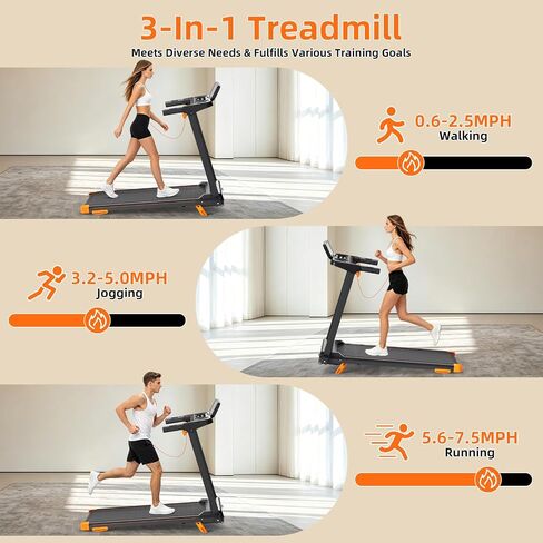 Treadmill with 12% Incline,Foldable Treadmill for Home,with 12 HIIT Modes,APP,Speaker,Heart Rate,7.45MPH 3 in 1 Walking Pad Treadmill,3.0HP Brushless Motor,300 LBS Capacity,with LED Display in Kuwait