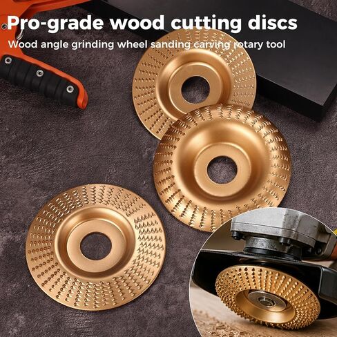 3pcs Wood Carving Discs, Carbon Steel Angle Grinder Polishing Pad Heavy-Duty Woodworking Grinding Wheel Set Angle Grinder Attachment for Cutting Shaping & Sanding (Flat + Beveled + Curved) in Kuwait
