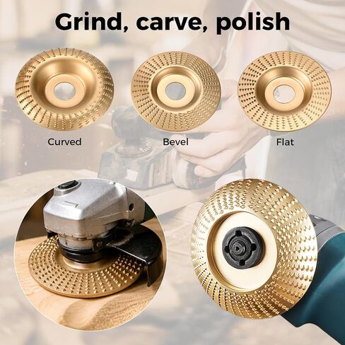 3pcs Wood Carving Discs, Carbon Steel Angle Grinder Polishing Pad Heavy-Duty Woodworking Grinding Wheel Set Angle Grinder Attachment for Cutting Shaping & Sanding (Flat + Beveled + Curved) in Kuwait