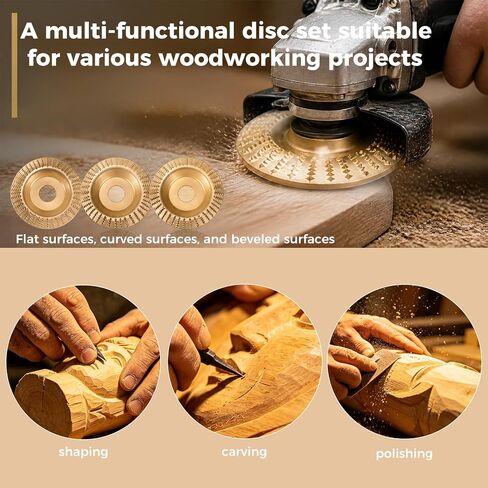 3pcs Wood Carving Discs, Carbon Steel Angle Grinder Polishing Pad Heavy-Duty Woodworking Grinding Wheel Set Angle Grinder Attachment for Cutting Shaping & Sanding (Flat + Beveled + Curved) in Kuwait