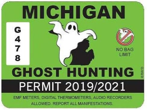 Michigan Ghost Hunting Permit Sticker Self Adhesive Decal Paranormal Hunter MI Truck Car Decal Vinyl Bumper Sticker Sticks to Any Surface 5" in Kuwait