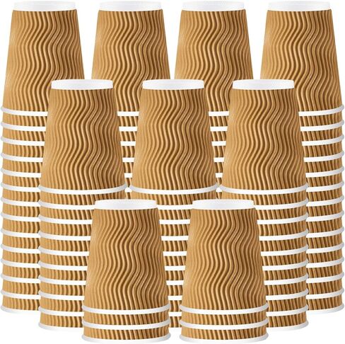 Lamosi Disposable Coffee Cups 12 oz 100 Pack, Paper Coffee Cups 12 oz for Hot Drinks or Cold Beverages, Insulated Corrugated Ripple Wall Cup for Office, Cafe, Home or Travel (Black) in Kuwait