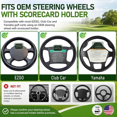 GPS Scorecard Golf Cart Steering Wheel Phone Mount for EZGO Club Car Yamaha | GPS Scorecard View, Music Calls Ready, No Sliding, Flip Up, 1.9"-3.4" Phone Thick Case Grip, Fit OEM Golf Cart Steering Wheel in Kuwait
