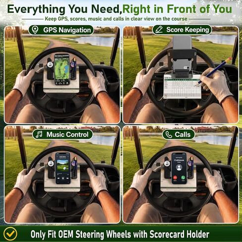 GPS Scorecard Golf Cart Steering Wheel Phone Mount for EZGO Club Car Yamaha | GPS Scorecard View, Music Calls Ready, No Sliding, Flip Up, 1.9"-3.4" Phone Thick Case Grip, Fit OEM Golf Cart Steering Wheel in Kuwait