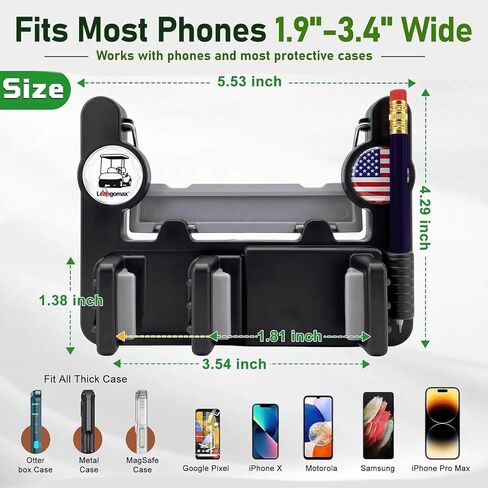 GPS Scorecard Golf Cart Steering Wheel Phone Mount for EZGO Club Car Yamaha | GPS Scorecard View, Music Calls Ready, No Sliding, Flip Up, 1.9"-3.4" Phone Thick Case Grip, Fit OEM Golf Cart Steering Wheel in Kuwait