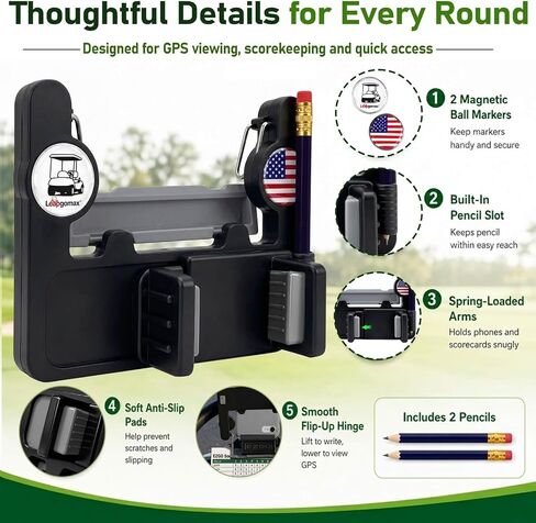 GPS Scorecard Golf Cart Steering Wheel Phone Mount for EZGO Club Car Yamaha | GPS Scorecard View, Music Calls Ready, No Sliding, Flip Up, 1.9"-3.4" Phone Thick Case Grip, Fit OEM Golf Cart Steering Wheel in Kuwait