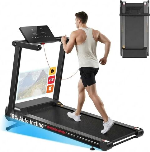 جهاز مشي JAGJOG للمنزل مع ميل تلقائي، جهاز مشي قابل للطي بقوة 4.5 حصان، 12 برنامج HIIT، شاشة لمس LED عريضة 18 بوصة، تطبيق ذكي ومعدل ضربات القلب، سعة 400 رطل، تجميع كامل in Kuwait