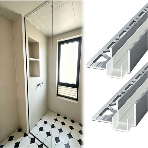 1/2in Glass Shower Door F Channel Trim, Recessed Aluminum Profile with Built-in Seal, Indoor Bathroom Enclosure & Terrace Balcony Glass Barrier(Gray,80cm/2.62ft) in Kuwait