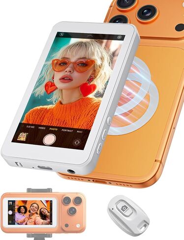 شاشة مراقبة سيلفي لهواتف iPhone وAndroid، شاشة كاميرا خلفية مغناطيسية بتصميم حاصل على براءة اختراع لعام 2026، أساسيات إنشاء محتوى مدونة الفيديو اللاسلكية/USB-C، بطارية تصل إلى 3 ساعات (ليست لـ Google Pixel) in Kuwait