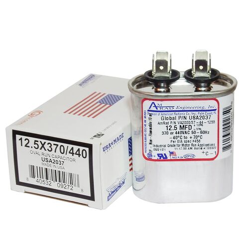 12.5 uf/Mfd Oval Universal Capacitor Replacement Amrad USA2037 Replacement - Used for 370 or 440 VAC, Made in The U.S.A. in Kuwait