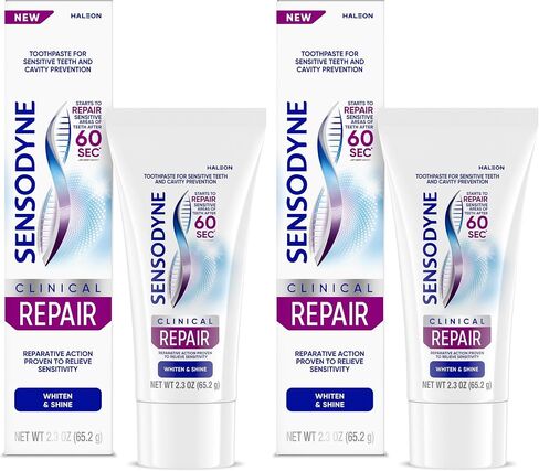 Sensodyne Clinical Repair Whiten & Shine Toothpaste for Sensitivity Relief, 2.3 oz (Pack of 2) in Kuwait