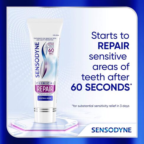 Sensodyne Clinical Repair Whiten & Shine Toothpaste for Sensitivity Relief, 2.3 oz (Pack of 2) in Kuwait