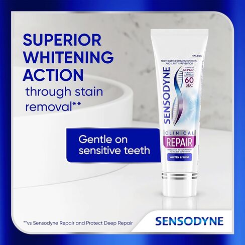 Sensodyne Clinical Repair Whiten & Shine Toothpaste for Sensitivity Relief, 2.3 oz (Pack of 2) in Kuwait