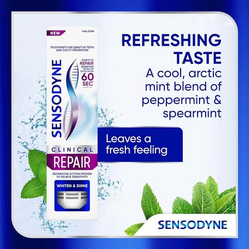 Sensodyne Clinical Repair Whiten & Shine Toothpaste for Sensitivity Relief, 2.3 oz (Pack of 2) in Kuwait