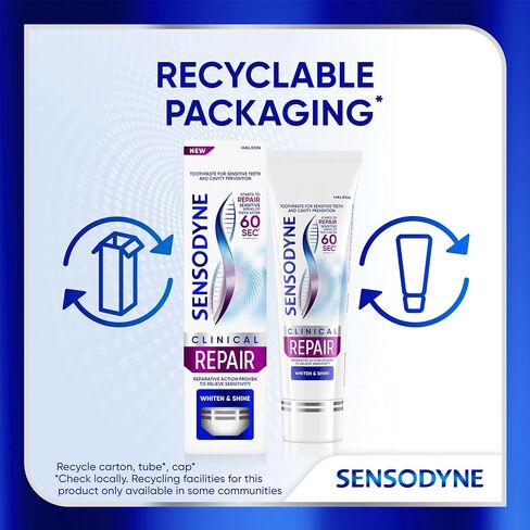 Sensodyne Clinical Repair Whiten & Shine Toothpaste for Sensitivity Relief, 2.3 oz (Pack of 2) in Kuwait